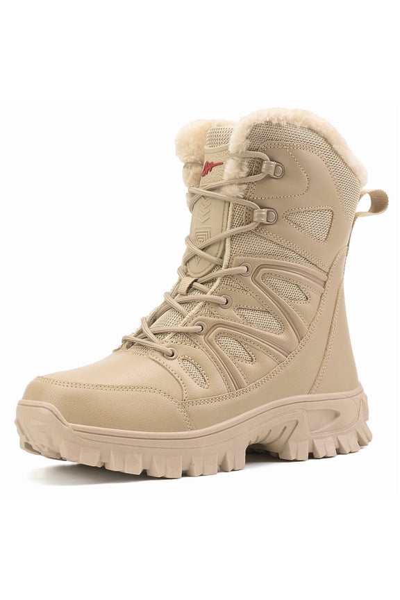 Winter Boots for Men Waterproof Insulated Warm Faux Fur Inner Comfortable Outdoor Snow Boots, Wheat