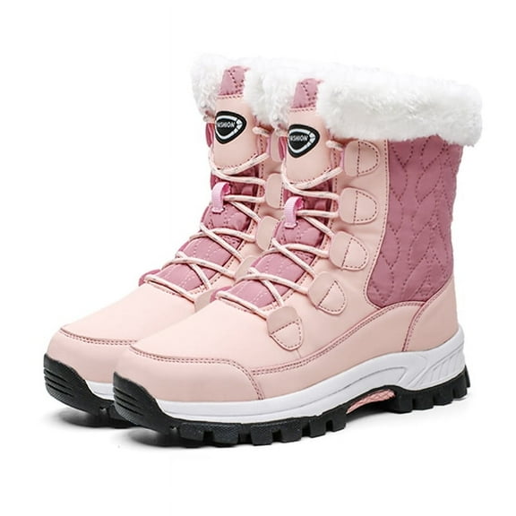 Stepedia Winter Boots for Women Waterproof Lace Up Anti-Slip Casual Snow Booties, Pink Size 9