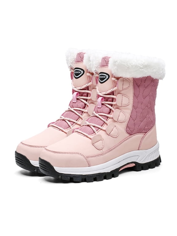 Womens Boots Winter Shoes Slip On Snow Booties Anti-Slip Water Resistant Fully Faux Fur Lined, Pink Size 9.5