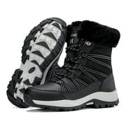 Stepedia Winter Snow Boots Womens Warm Faux Fur Insulated Non-Slip Outdoor Mid Calf Boots, Black