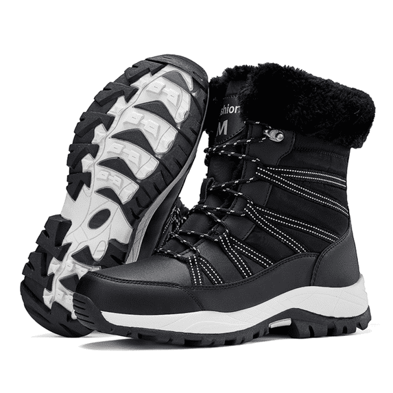 Stepedia Winter Snow Boots Womens Warm Faux Fur Insulated Non-Slip Outdoor Mid Calf Boots, Black