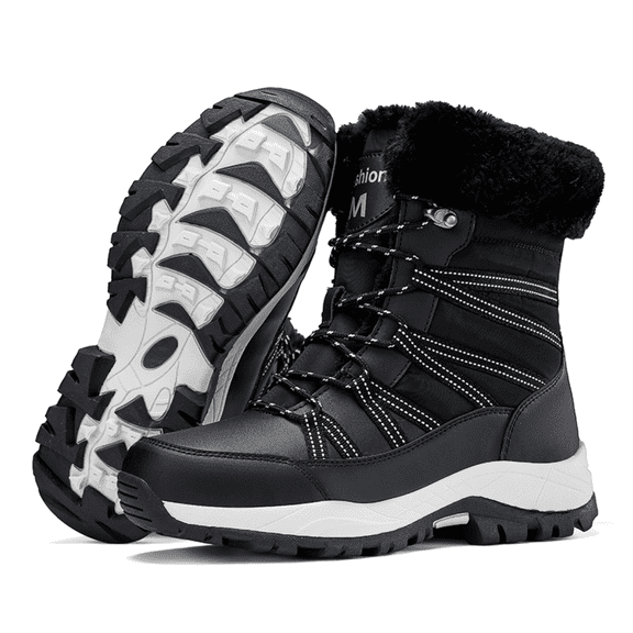 Stepedia Winter Snow Boots Womens Warm Faux Fur Insulated Non-Slip Outdoor Mid Calf Boots, Black