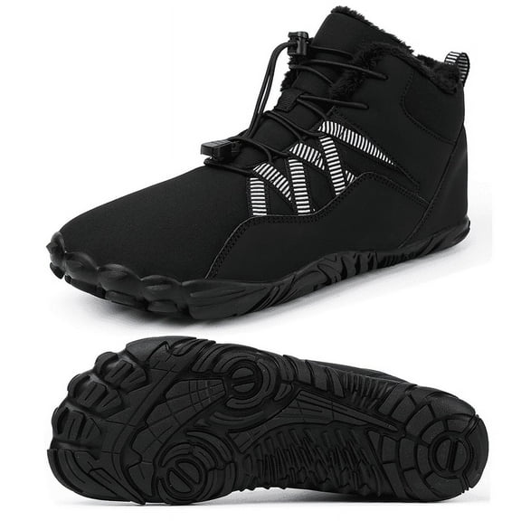 Stepedia Women's Men's Wide Toe Box Winter Snow Boots Barefoot Waterproof Hiking Shoes, Black 10.5 Women/9.5 Men
