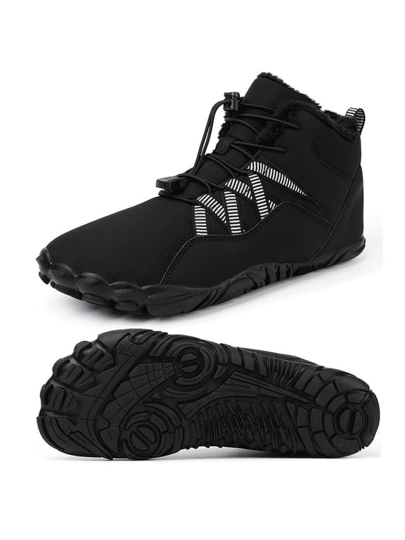 Women's Men's Wide Toe Box Winter Snow Boots Barefoot Waterproof Hiking Shoes, Black 10.5 Women/9.5 Men