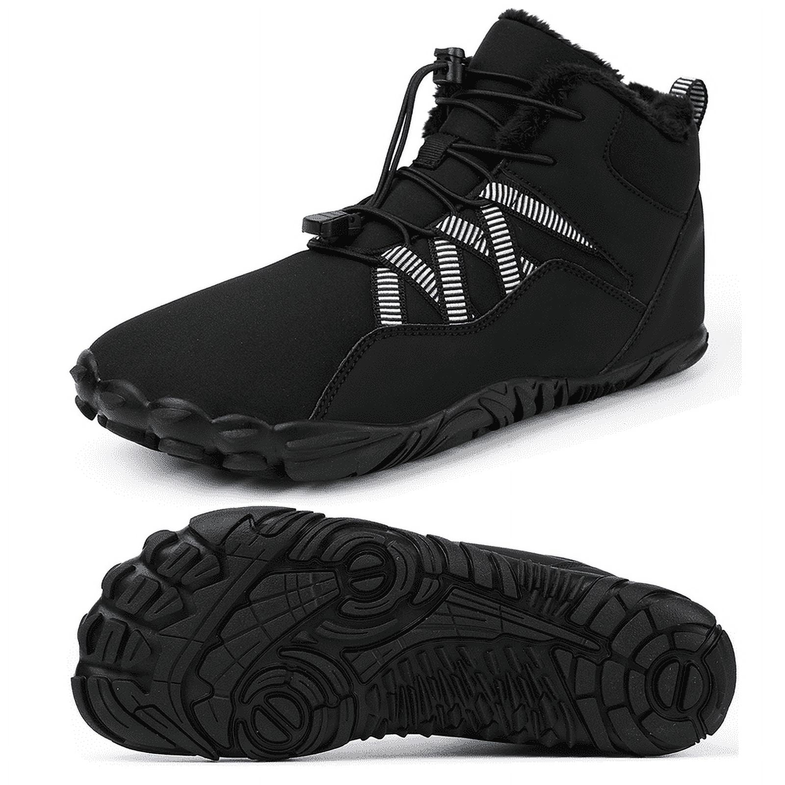 Stepedia Women's Men's Wide Toe Box Winter Snow Boots Barefoot Waterproof Hiking Shoes, Black 5 Women/4 Men
