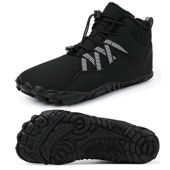 Stepedia Women's Men's Wide Toe Box Winter Snow Boots Barefoot Waterproof Hiking Shoes, Black 7.5 Women/6.5 Men