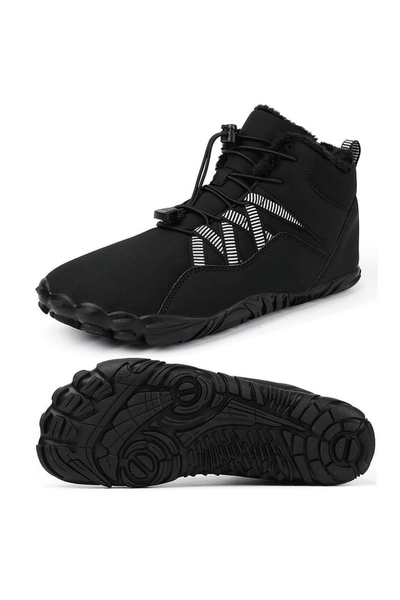Women's Men's Wide Toe Box Winter Snow Boots Barefoot Waterproof Hiking Shoes, Black 7.5 Women/6.5 Men