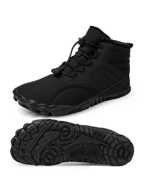 Women's Men's Wide Toe Box Winter Snow Boots Barefoot Waterproof Hiking Shoes with Faux Fur, Black 6 Women/5 Men