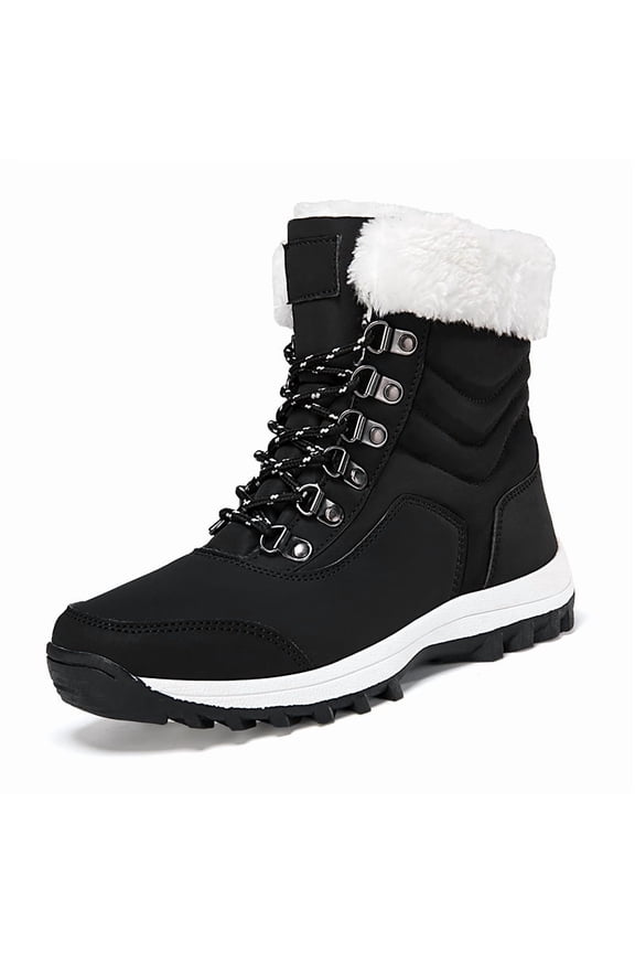 Women's Snow Boots Cozy Insulated Faux Fur Lined Waterproof Mid-Calf Winter Boots, Black