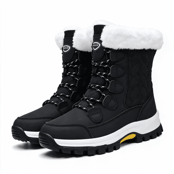 Stepedia Women's Snow Boots Warm Insulated Faux Fur Lined Waterproof Mid-Calf Winter Boots, Black Size 9