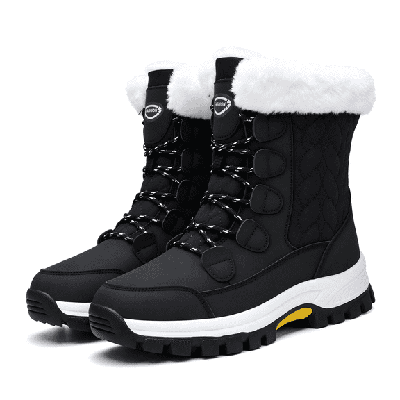 Stepedia Women's Snow Boots Warm Insulated Faux Fur Lined Waterproof Mid-Calf Winter Boots, Black Size 9