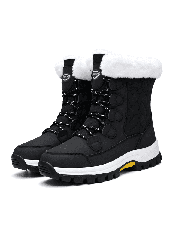 Women's Waterproof Winter Snow Boots Lightweight Warm Faux Fur Lined Mid-Calf Booties, Black Size 7