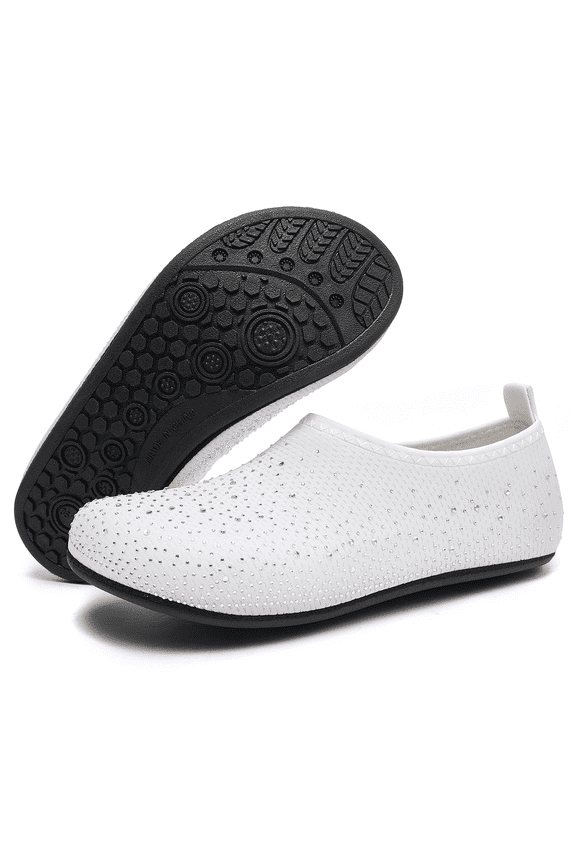 Women's Water Shoes Rhinestone Aqua Socks Quick Dry Beach Swim Shoes for Pool Diving Boating Yoga