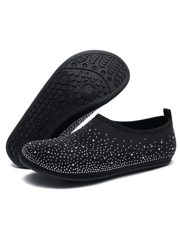 Women's Water Shoes Rhinestone Aqua Socks Quick Dry Beach Swim Shoes for Pool Diving Boating Yoga