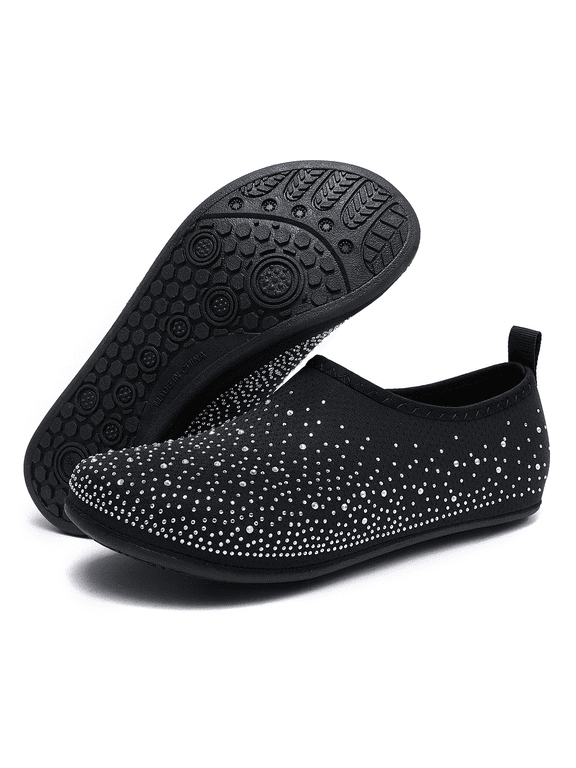 Women's Water Shoes Rhinestone Aqua Socks Quick Dry Beach Swim Shoes for Pool Diving Boating Yoga