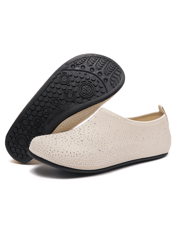 Women's Water Shoes Rhinestone Aqua Socks Quick Dry Beach Swim Shoes for Pool Diving Boating Yoga