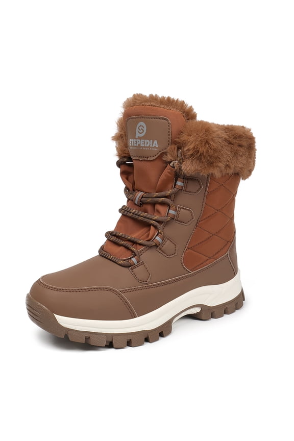 Women's Waterproof Winter Snow Boots Lightweight Warm Faux Fur Lined Mid-Calf Booties for Women, Brown