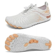 Women's Wide Toe Box Barefoot Water Shoes Quick Dry Athletic Hiking Shoes, White 10.5 Wide