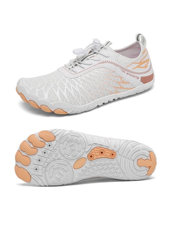 Women's Wide Toe Box Barefoot Water Shoes Quick Dry Athletic Hiking Shoes, White 8 Wide