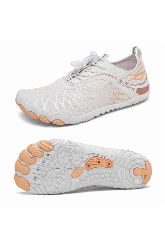 Women's Wide Toe Box Barefoot Water Shoes Quick Dry Athletic Hiking Shoes, White 9 Wide