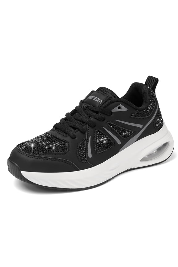 Womens Air Cushion Sneakers Rhinestone Lightweight Walking Shoes Breathable Tennis Shoes