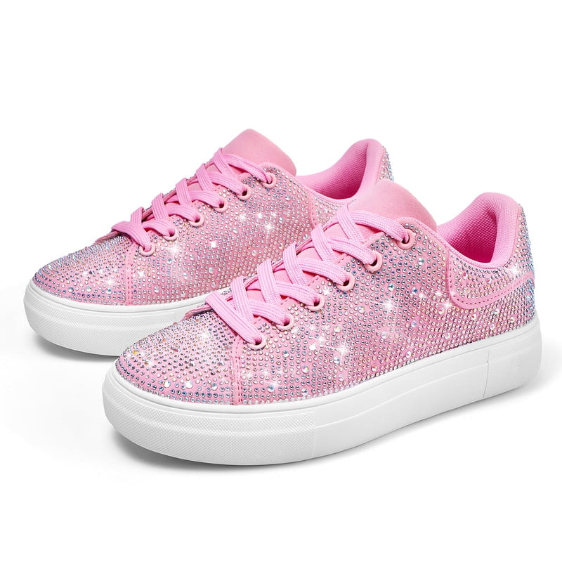 Stepedia Women's Casual Lace up Sparkly Sneakers with Rhinestone