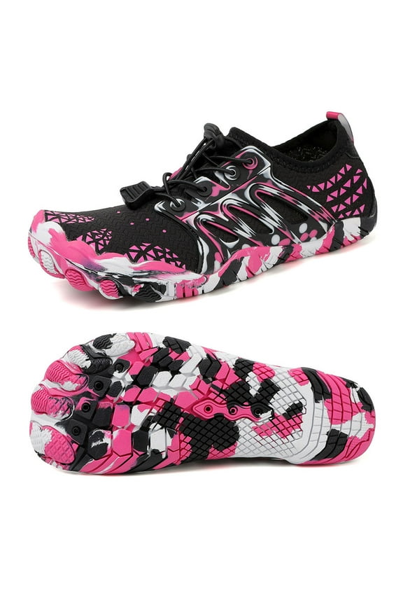 Womens Water Shoes Wide Toe Barefoot Beach Shoes for Swim Pool Surfing, Black Rose
