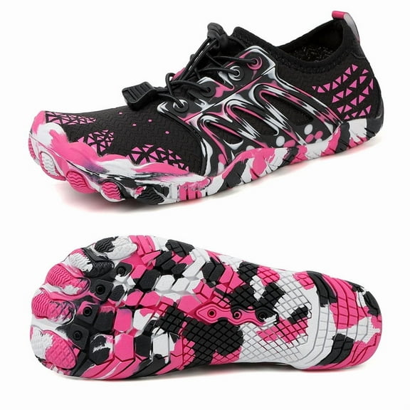 Stepedia Womens Water Shoes Wide Toe Barefoot Beach Shoes for Swim Pool Surfing, Black Rose