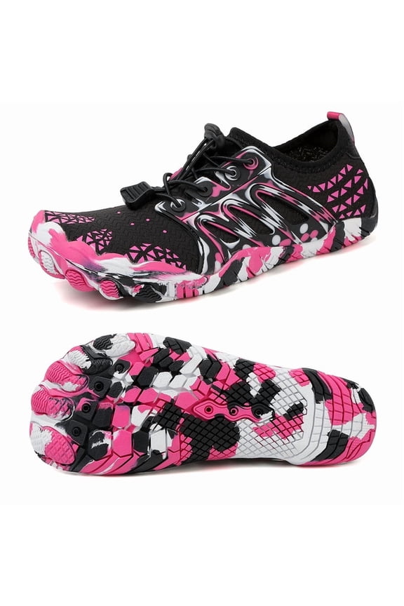 Womens Water Shoes Wide Toe Barefoot Beach Shoes for Swim Pool Surfing, Black Rose