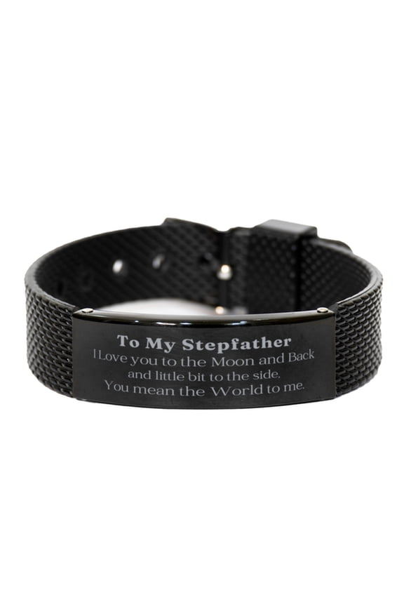 Stepfather Black Shark Mesh Bracelet - I Love You to the Moon and Back, Birthday Gift for Stepdad, Unique and Inspirational Token of Appreciation