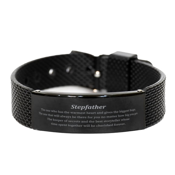 Stepfather Black Shark Mesh Bracelet - The Keeper of Secrets, Unforgettable Gifts for Stepfather, Fathers Day, Christmas, Birthday Presents for Stepdad with Warmest Heart and Hugs