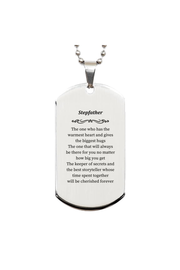 Stepfather Engraved Dog Tag - The Keeper of Secrets, Warmest Heart, Always There - Perfect Gift for Stepdad on Birthday, Christmas, or Any Special Occasion