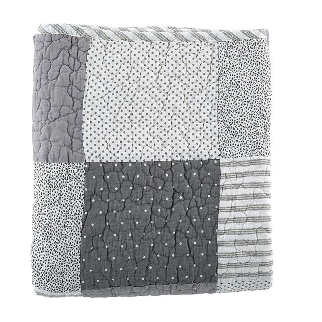 Gray and White Reversible Cotton Baby Quilt with Stripes