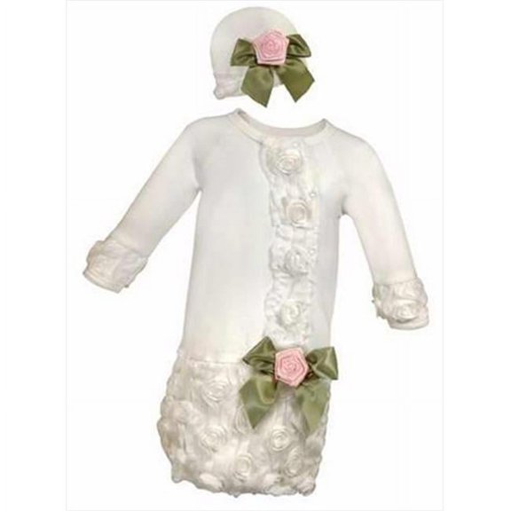 Stephan Baby 128636 Baby Gown And Cap Set Special Occasion Cream With Pink Rose 0 3 MoPack of 2