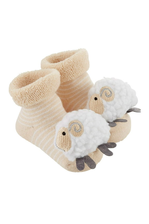 Stephan Baby Rattle Socks, Stripey Cream and White Lambs, Fits 3-12 Months
