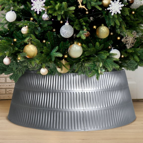 Stephan Roberts 28 in Christmas Tree Collar, Christmas Tree Cover for Holiday Decor, Metallic Gray