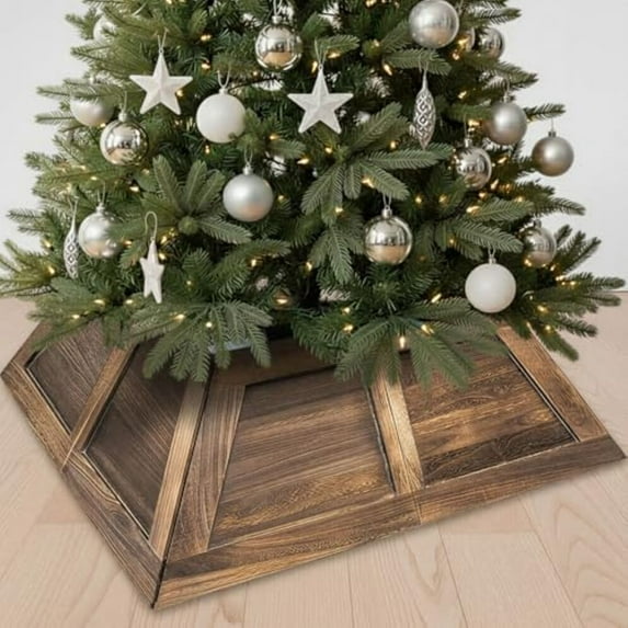 Stephan Roberts 31.5 in 4 Panel Wooden Christmas Tree Collar Trapezoid, Wood