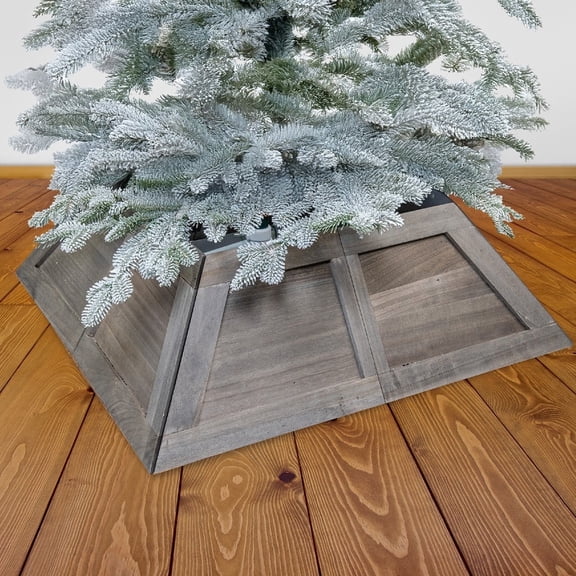 Stephan Roberts 31.5 in 4 Panel Wooden Christmas Tree Collar Trapezoid, Gray