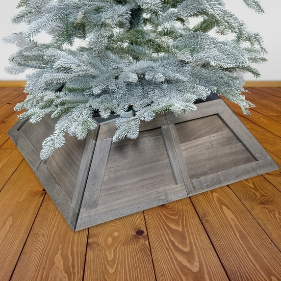 Stephan Roberts 31.5 in 4 Panel Wooden Christmas Tree Collar Trapezoid, Gray