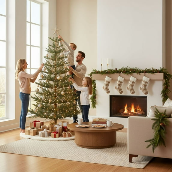 Stephan Roberts 6ft Pre-Lit Faux Alpine Balsam Tree, 780 Tips, 170 Warm White & Multicolor LED Lights, 10 Modes, Slim Artificial Christmas Tree