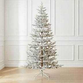 Stephan Roberts 7.5ft Slim Pre-Lit Flocked Alpine Balsam Christmas Tree – 780 Tips, 170 Warm White & Multicolor LEDs, 10 Light Modes, Faux Holiday Tree