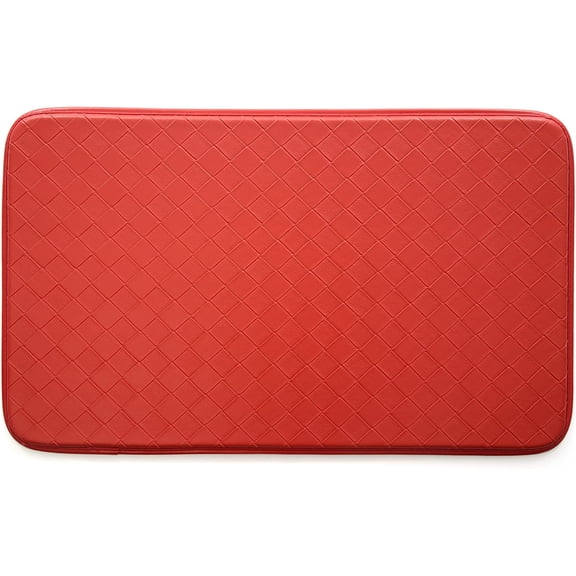 Stephan Roberts Anti-Fatigue Kitchen Faux Leather Non-Skid Cushioned Comfort Mat, 18" x 30", Diamond Red/Red