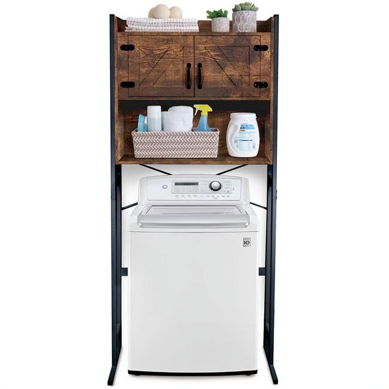 Brown Wood Over-the-Toilet Storage Cabinet with Adjustable Shelves