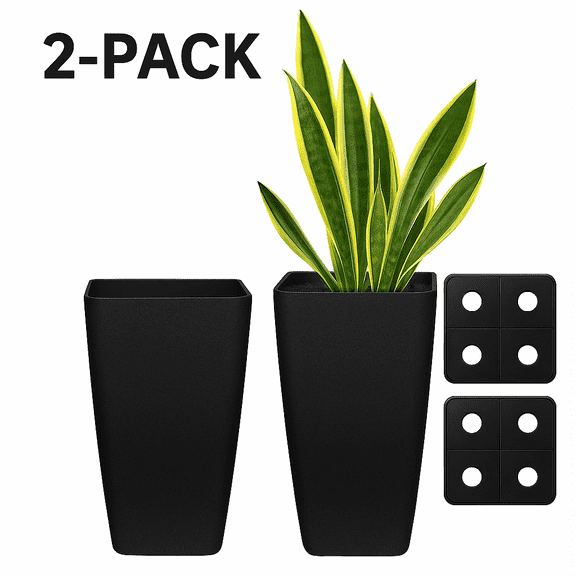 Stephan Roberts Tall 22 " Planters with Drainage Holes Set of 2, Black