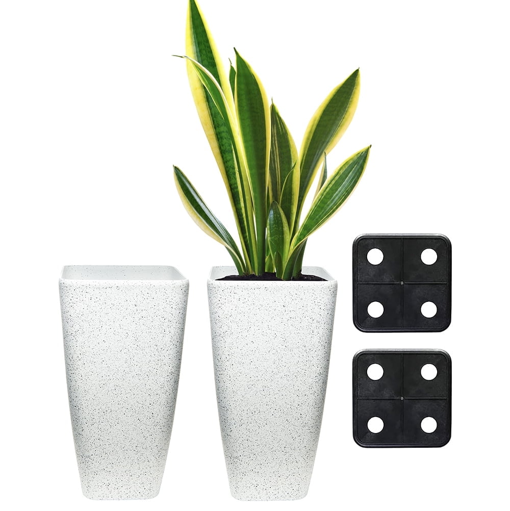 White Tall Indoor/Outdoor Planters with Drainage Holes, Set of 2