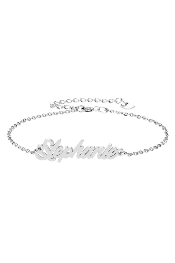Stephanie Name Charm Bracelet Silver Dainty Initial Chain Bracelets for Womens Jewelry Mother Day Gift