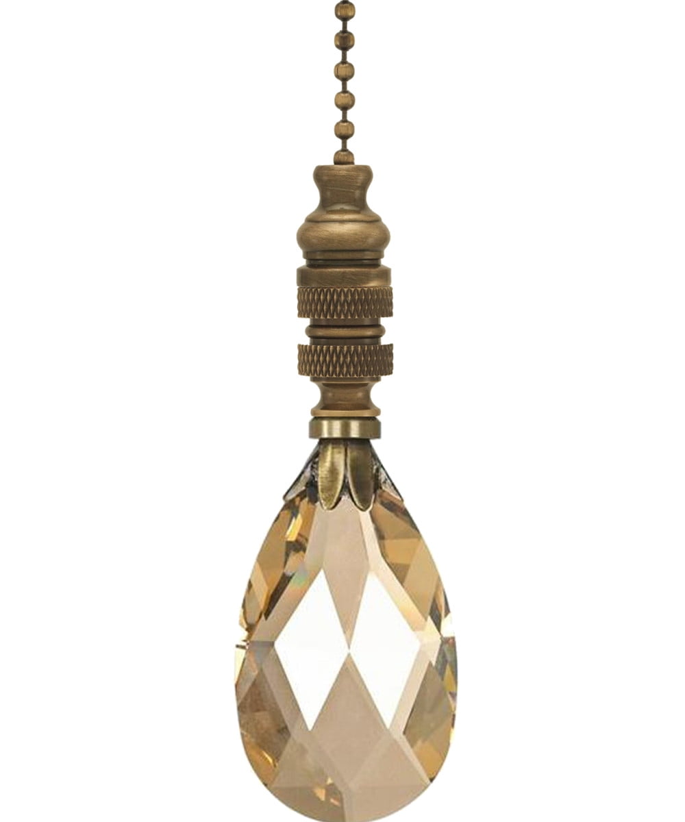 Champagne Crystal Teardrop Ceiling Fan Pull with Brass Chain