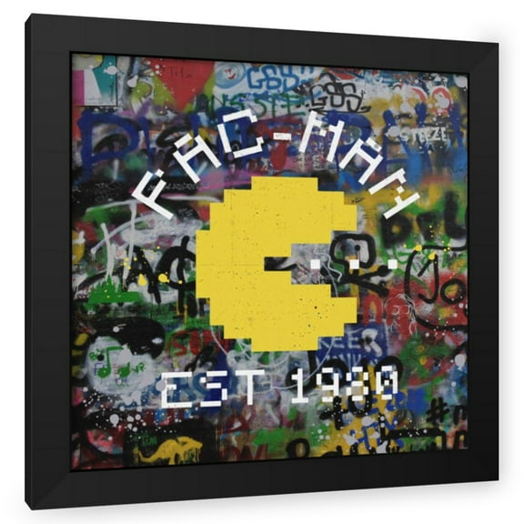 Stephen Chambers 12x12 Black Modern Wood Framed Wall Art Titled - Pacman Est  1980