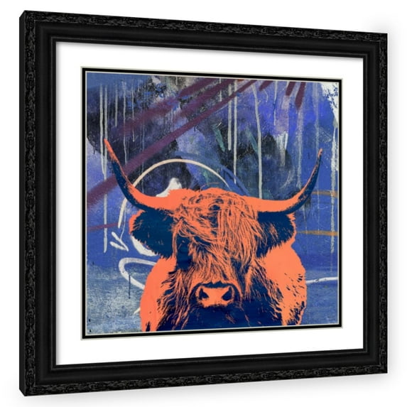 Stephen Chambers 12x12 Black Ornate Wood Framed With Double Matting Wall Art Titled - Highland Cow 4