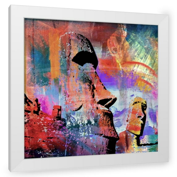 Stephen Chambers 12x12 White Modern Wood Framed Wall Art Titled - Moai 3
